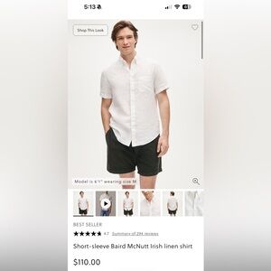 J. Crew White Irish Linen Button Down Shirt - M Slim Fit